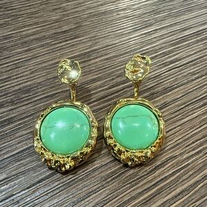 SOLD-NEW ALEXIS BITTAR  Brut Stone & Hammered Disc Earrings - Green/Gold $275